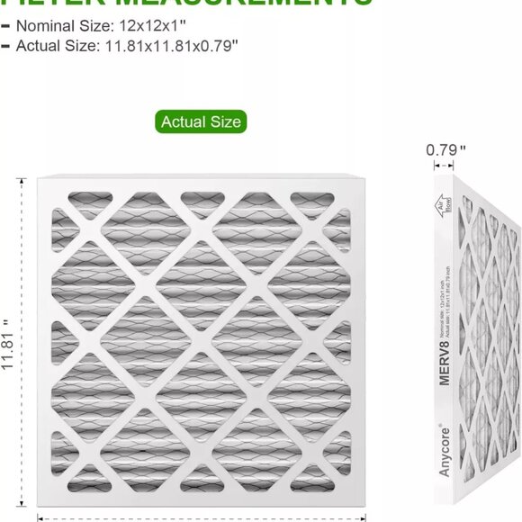 Anycore 12x12x1 AC Furnace Air Filter, MPR 600, MERV 8 Pleated HVAC Filter, 4 Pk - Picture 2 of 4